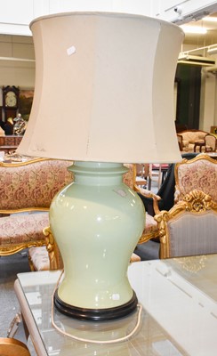 Lot 1324 - A Large Chinese Table Lamp, celadon ground and...