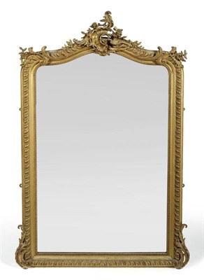 Lot 1293 - A Victorian Gilt and Gesso Overmantel Mirror, 3rd quarter 19th century, with guilloche and...