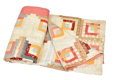 Lot 2180 - Circa 1920s American Log Cabin Patchwork Quilt,...