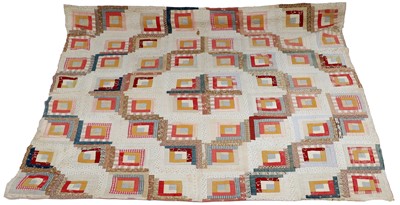 Lot 2180 - Circa 1920s American Log Cabin Patchwork Quilt,...