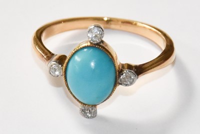 Lot 87 - A Turquoise and Diamond Cluster Ring, unmarked,...