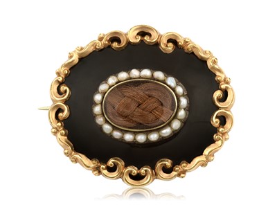 Lot 2393 - A Victorian Enamel and Split Pearl Mourning...