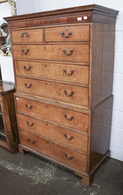 Lot 1183 - A George III Oak Chest on Chest, with mahogany...