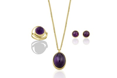 Lot 2422 - An Amethyst Pendant on Chain, Ring and Earring...