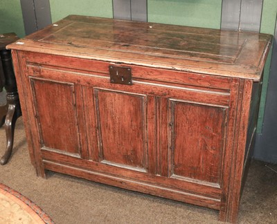 Lot 1285 - A Large 17th Century Oak Three-Panelled Coffer,...