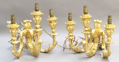 Lot 322 - A Pair of Gilt Three Branch Wall Lights With...