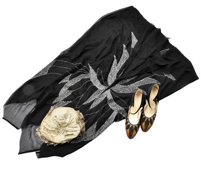 Lot 2033 - Circa 1920s Black Silk Sleeveless Dress with...