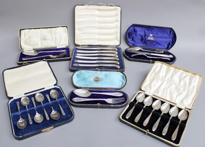 Lot 43 - A Collection of Assorted Cased Sets of Silver...