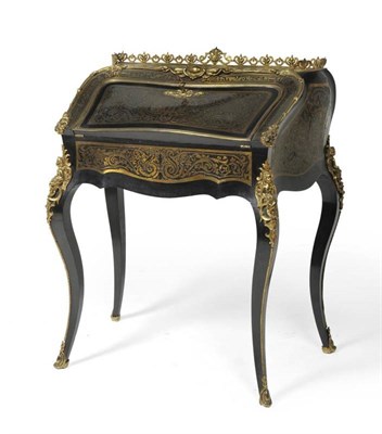 Lot 1296 - A Louis XV Style Ebonised and Brass Inlaid Bureau en Pente, circa 1875, the fall enclosing a...