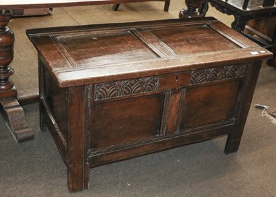 Lot 1295 - An 18th Century Oak Two Panelled Coffer, with...