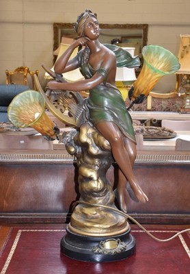 Lot 1328 - A  CompositeFigural Table Lamp, twin branch...