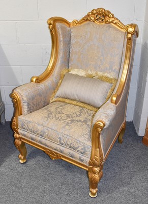 Lot 1122 - A Reproduction Gilt Wood Three Piece Suite,...