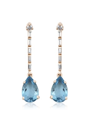 Lot 2263 - A Pair of Aquamarine and Diamond Drop Earrings...