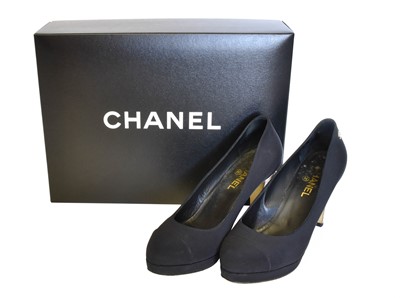 Lot 5010 - Chanel, Pair of Black Satin Mounted Heels,...