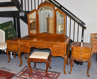 Lot 1140 - A Reproduction Triple Mirror Hardwood Dressing...