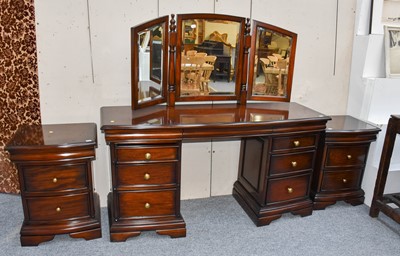 Lot 1203 - A Modern Mahogany Bow Front Triple Mirror...