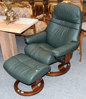 Lot 1132 - An Ekornes Stressless Green Leather Reclining...