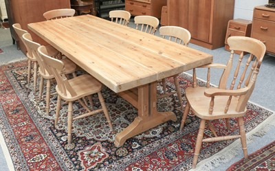 Lot 1143 - A Modern Pine Plank Top Kitchen Table, 240cm...