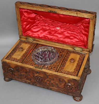 Lot 309 - An Ornately Carved Tea Caddy, Victorian, with...