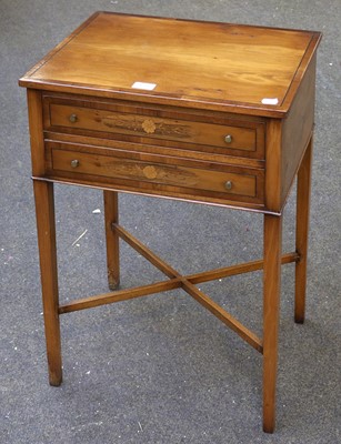 Lot 1212 - A Reproduction Yew wood Two Drawer Side Table,...