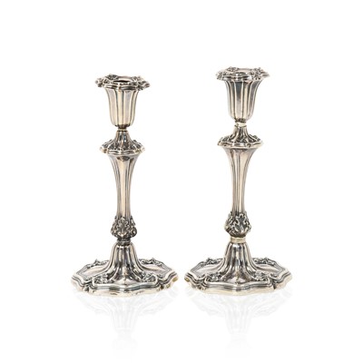 Lot 2104 - A Pair of Victorian Silver Taper-Candlesticks