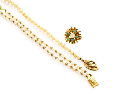 Lot 55 - A 9 Carat Gold Turquoise and Cultured Pearl...