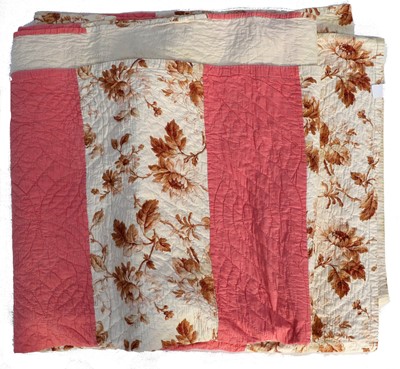 Lot 2179 - 19th Century Pink and Floral Stripy Quilt,...