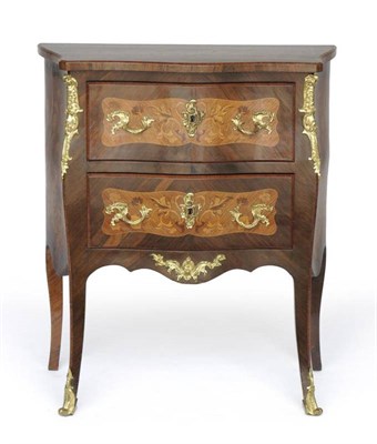 Lot 1302 - A Louis XV Style Kingwood, Tulipwood and Floral Marquetry Two-Drawer Bombé Commode, late 19th...