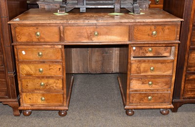 Lot 1250 - A 19th Century Oak and Burr Oak Pedestal Desk,...