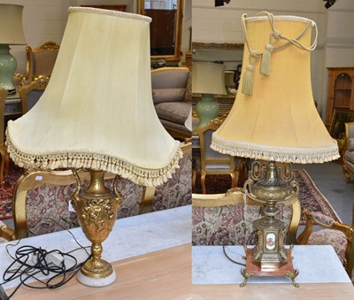 Lot 399 - A Gilt Metal Table Lamp with Porcelain Plaque,...