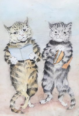 Lot 1046 - Manner of Louis Wain Study of two Cats reading...