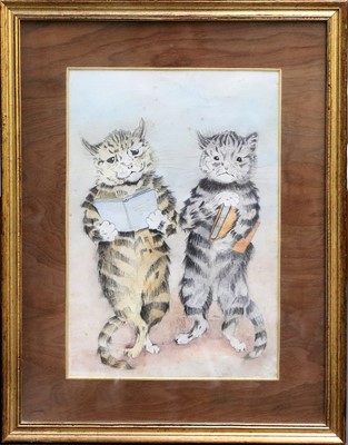 Lot 1046 - Manner of Louis Wain Study of two Cats reading...
