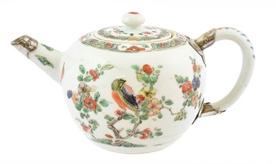 Lot 310 - A White Metal Mounted Chinese Porcelain Teapot...