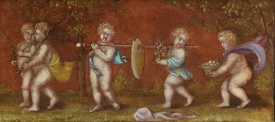 Lot 1021 - Continental School Procession of Putti Oil on...