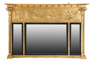 Lot 480 - A Regency Gilt, Gesso and Ebonised Overmantel...