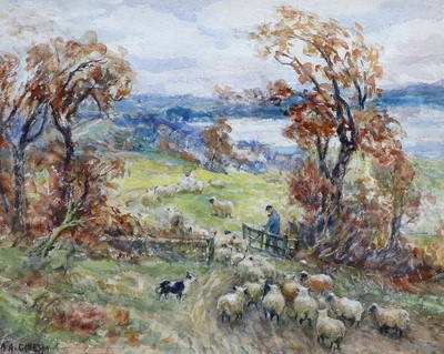 Lot 1017 - A A Gittleson Shepherd with his flock Signed,...