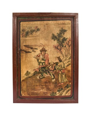 Lot 330 - A Chinese Painted Wood Panel, Qing Dynasty,...