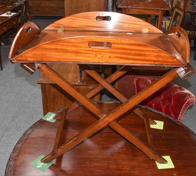 Lot 1344 - A Mahogany Butlers Tray On Stand, with hinged...