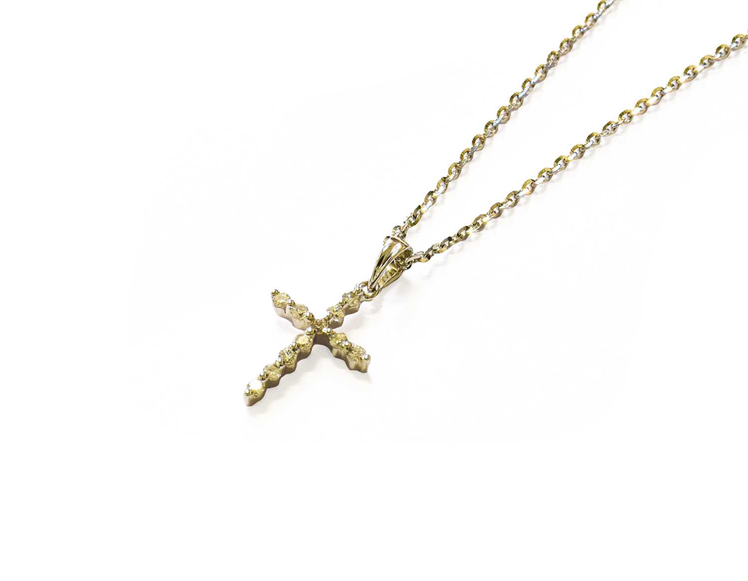 Lot 92 - A Diamond Cross Pendant on Chain, both stamped...
