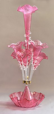 Lot 179 - A Reproduction Cranberry Glass Epergne, 62cm high