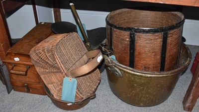 Lot 364 - A large Victorian Brass Jam Pan, a metal bound...