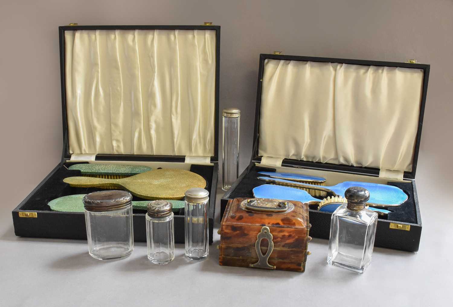 Lot 183 - A Shagreen Dressing Table Set, a silver and...