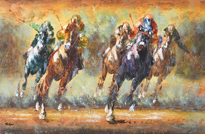 Lot 1052 - * Rviter (Contemporary) Horse racing Signed,...