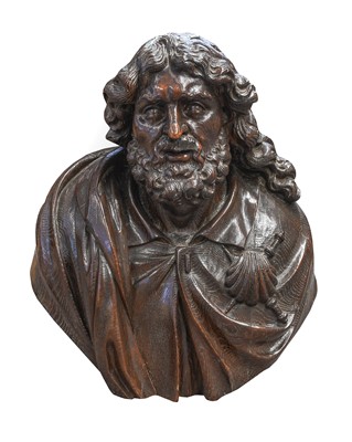 Lot 143 - A Carved Oak Bust of St James, possibly French,...