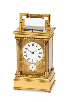Lot 387 - A Brass Grande Sonnerie Alarm Carriage Clock,...