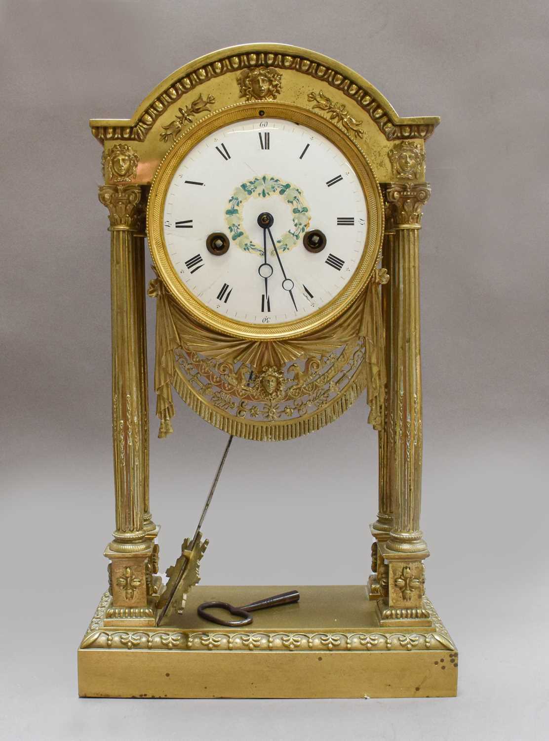 Lot 196 - A Brass Portico Clock, 19th century, 42cm high