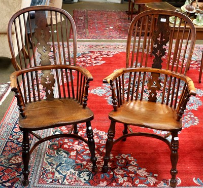 Lot 1359 - A Near Pair of Yew Wood Windsor Armchairs, mid...