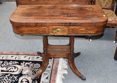 Lot 1283 - Regency Rosewood Brass Inlaid Card Table, 93cm...