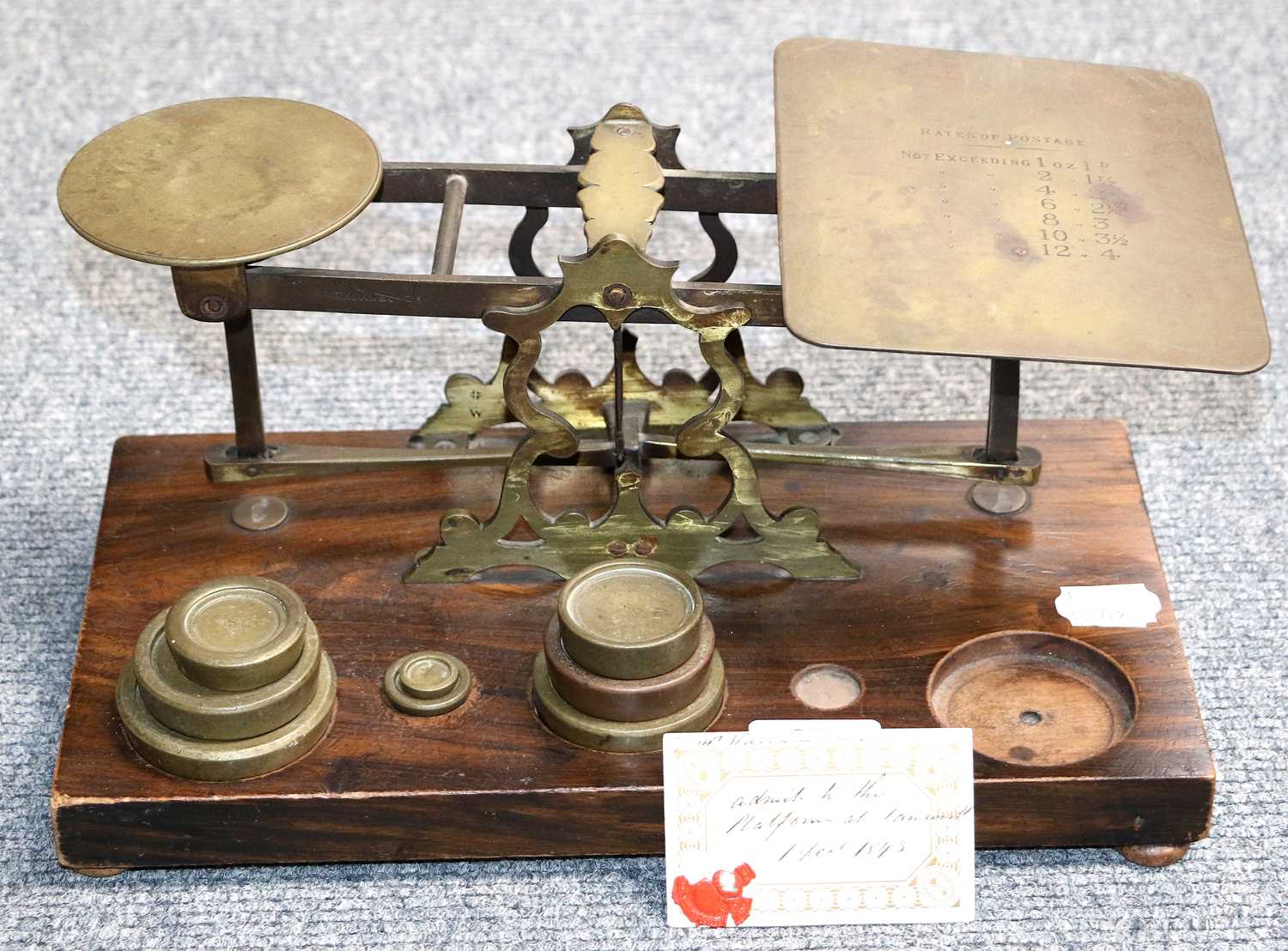Lot 274 - Set of Postal Scales and Brass Weights and an...