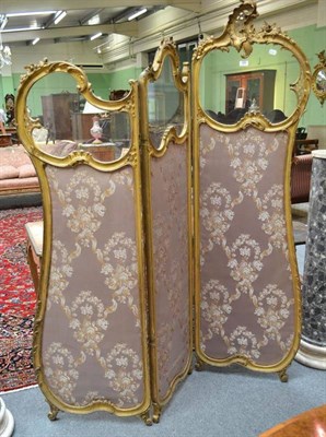 Lot 1308 - A Late 19th Century Gilt Gesso Rococo Style Dressing Screen, of graduated form, the three...